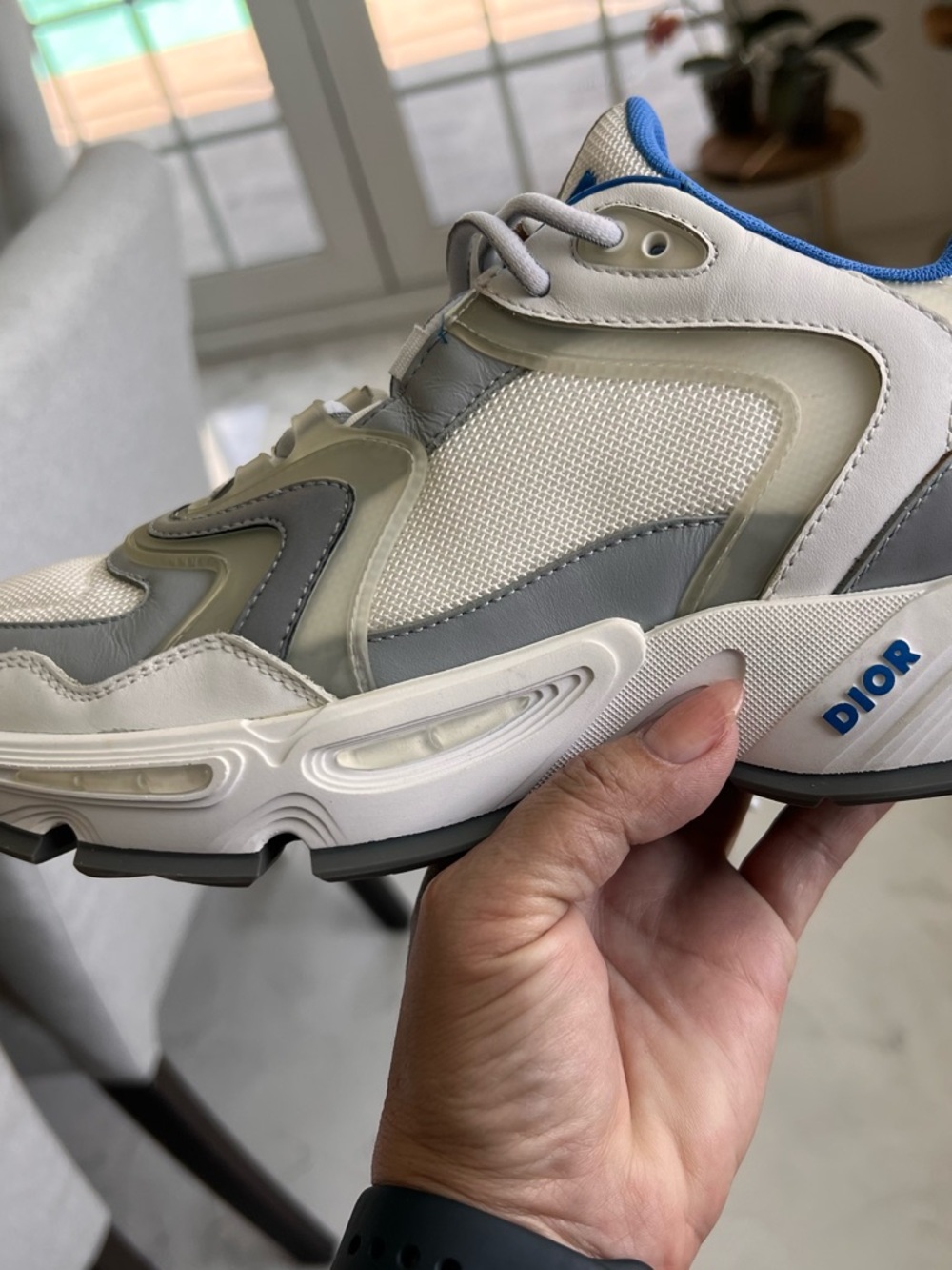 Dior Men’s Sneaker in White, Gray & Blue Trim